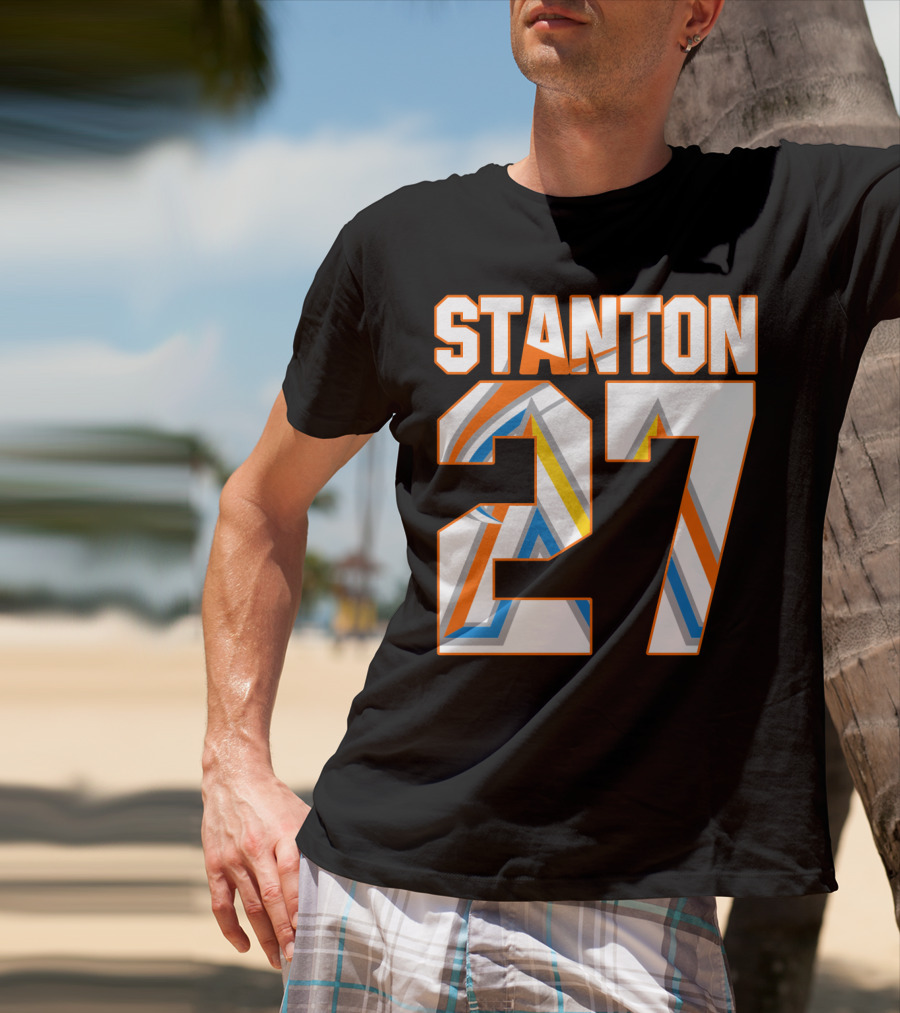 Stanton 27 Miami Marlins Geometric Pattern Jersey T-Shirt