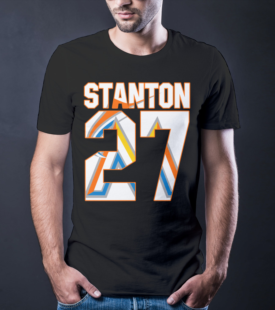 Stanton 27 Miami Marlins Geometric Pattern Jersey T-Shirt