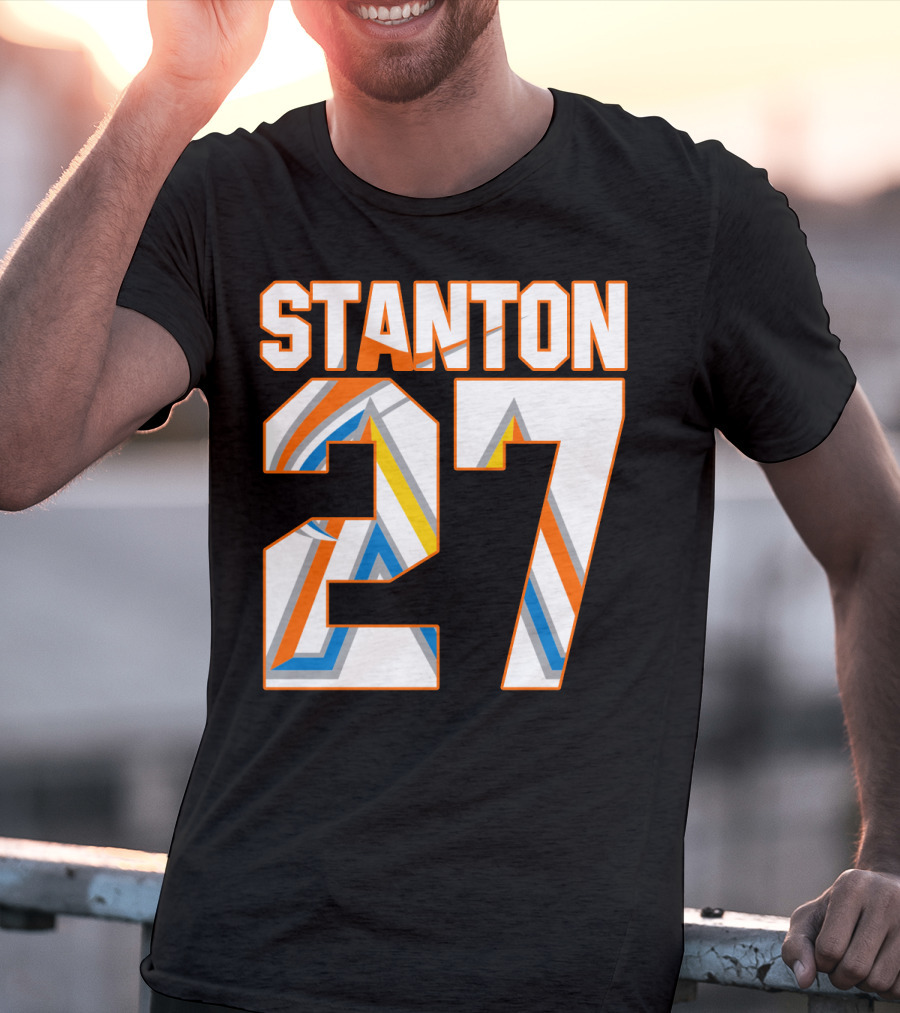 Stanton 27 Miami Marlins Geometric Pattern Jersey T-Shirt