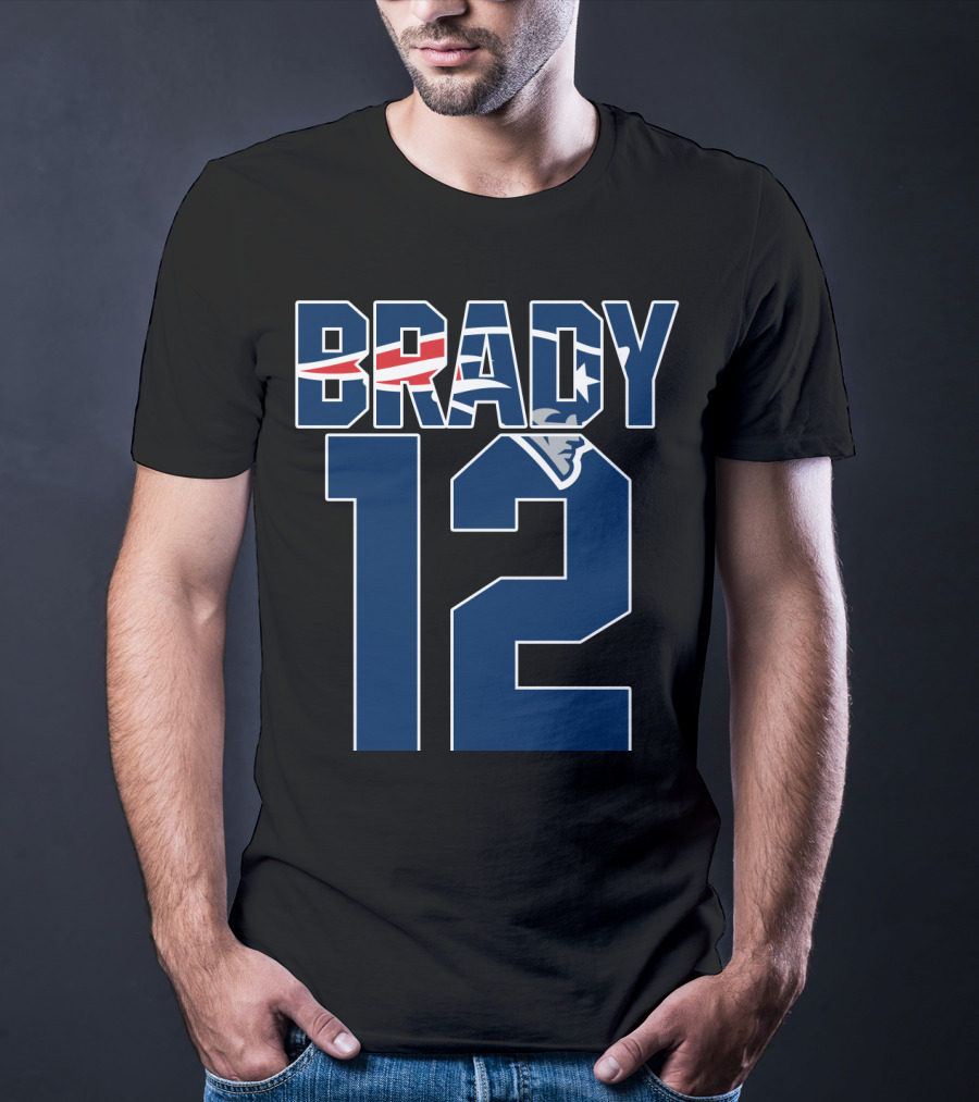 Brady 12 New England Patriots Logo Tom Brady T-Shirt