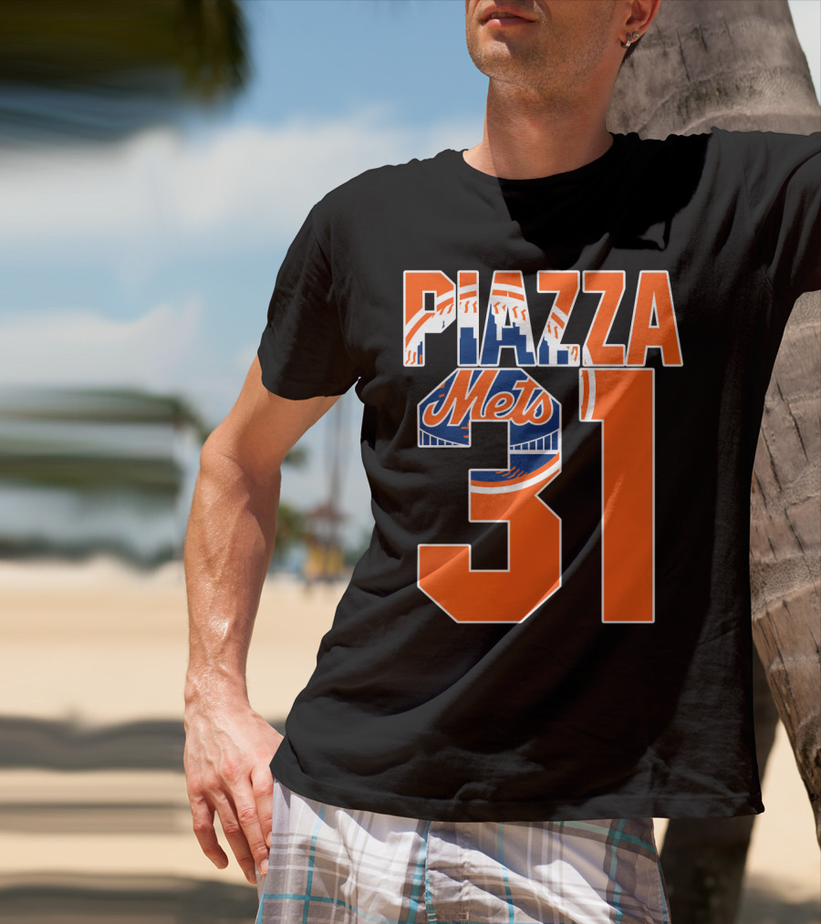 Piazza 31 New York Mets Retro Logo Baseball Memorabilia T-Shirt