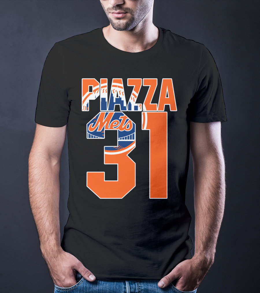 Piazza 31 New York Mets Retro Logo Baseball Memorabilia T-Shirt
