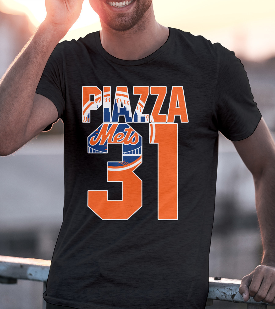 Piazza 31 New York Mets Retro Logo Baseball Memorabilia T-Shirt