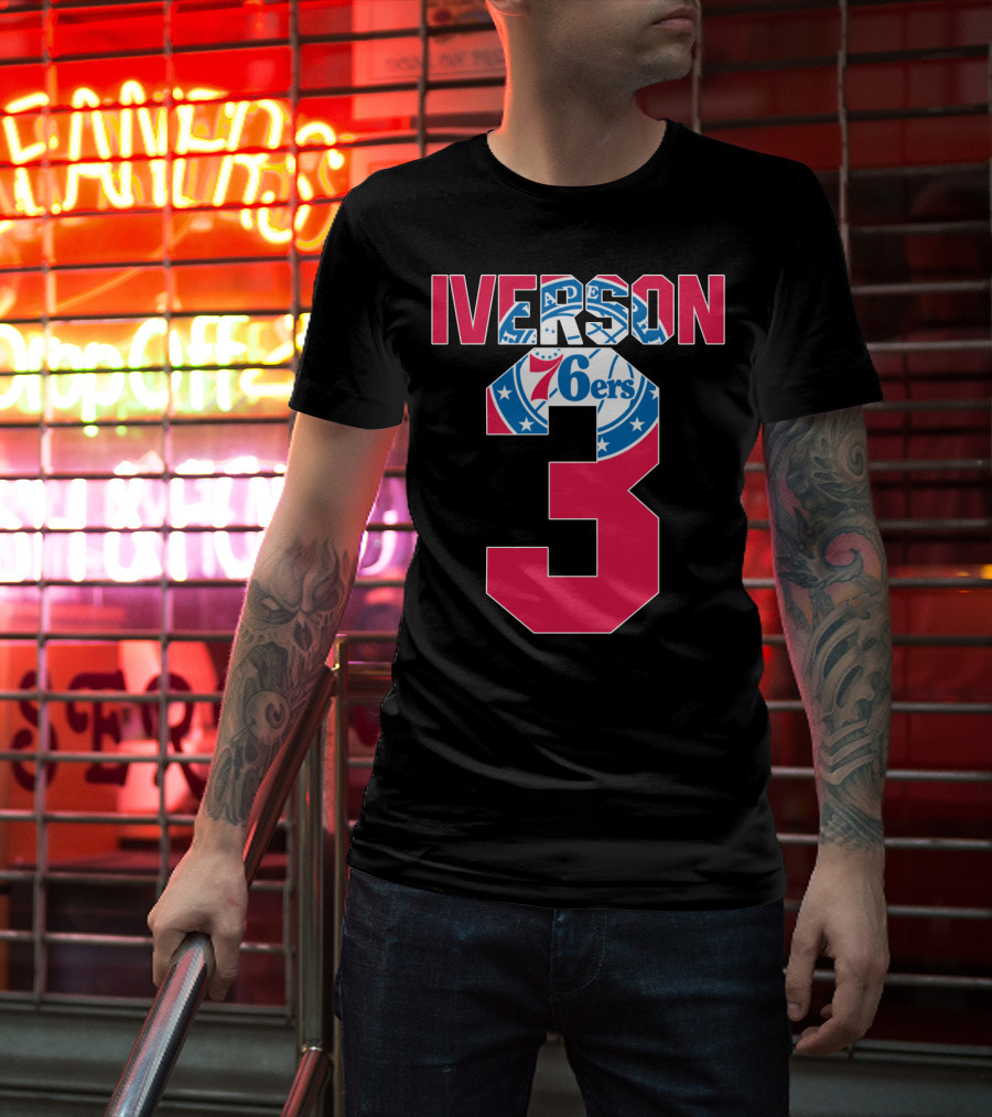 Philadelphia 76ers Allen Iverson 3 Logo Nba T-Shirt