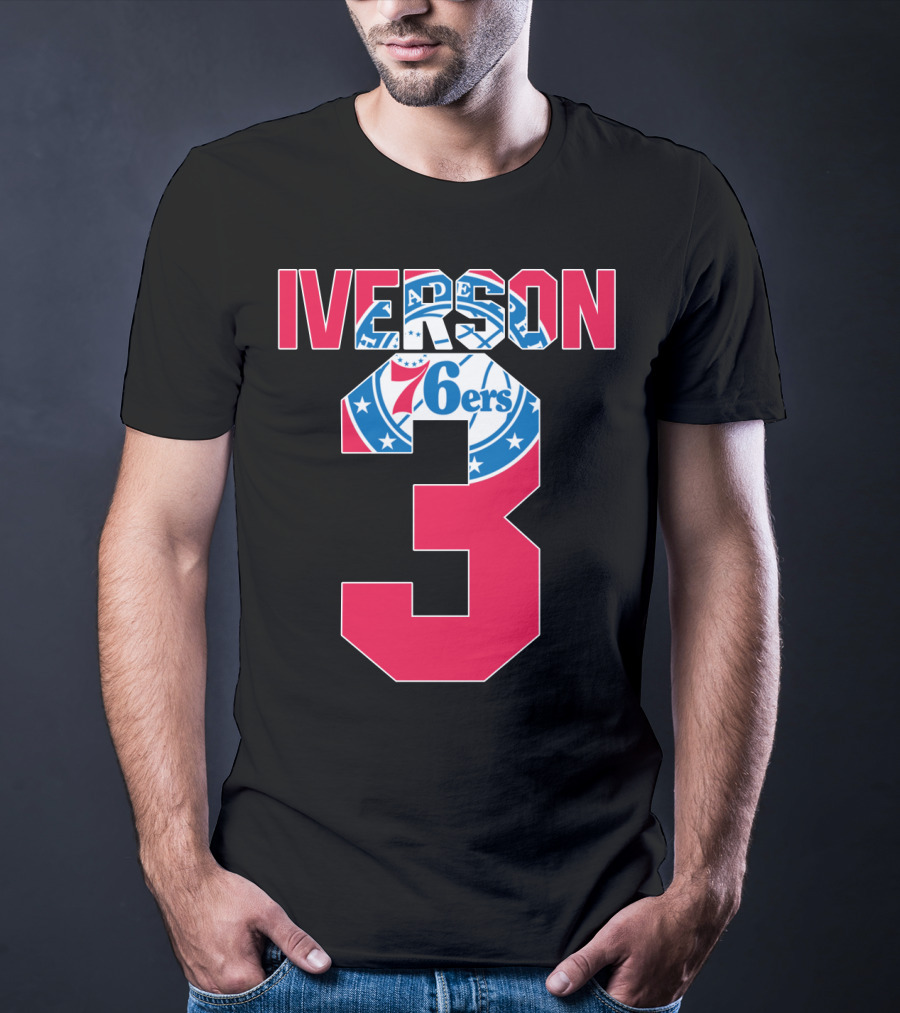 Philadelphia 76ers Allen Iverson 3 Logo Nba T-Shirt