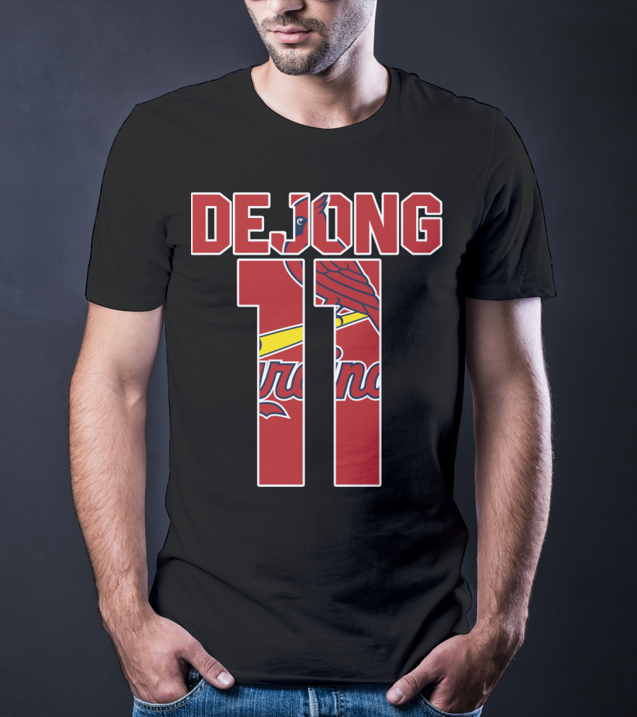 St. Louis Cardinals DeJong 11 Logo With Cardinals Text And Bird T-Shirt