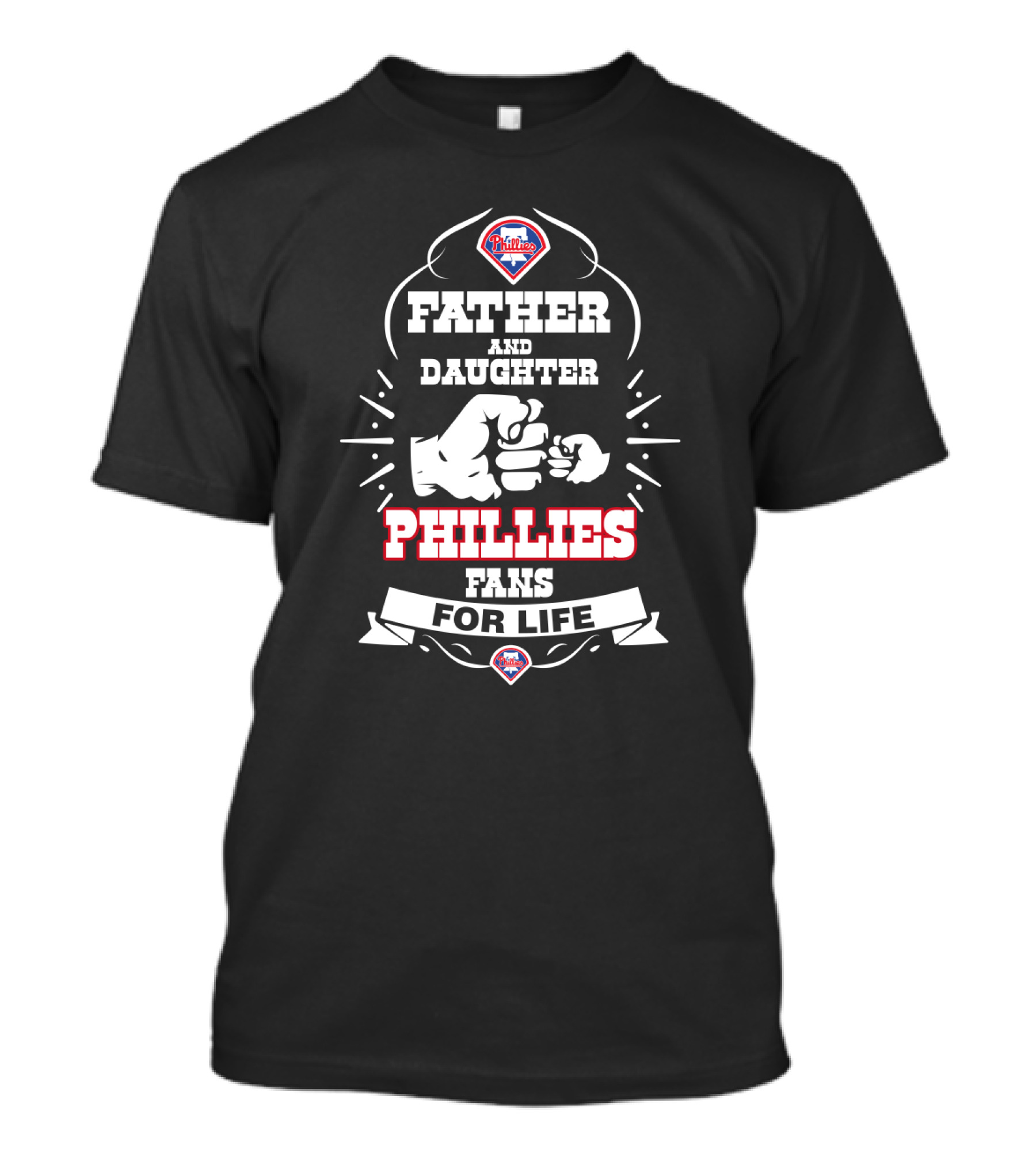 Father And Daughter Phillies Fans For Life Fist Bump With Phillies T-Shirt