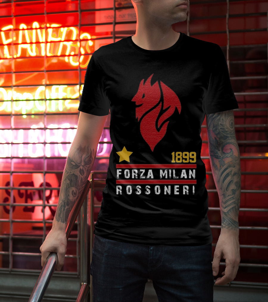 1899 Forza Milan Rossoner Symbol With Star And Red Lion Head Emblem T-Shirt