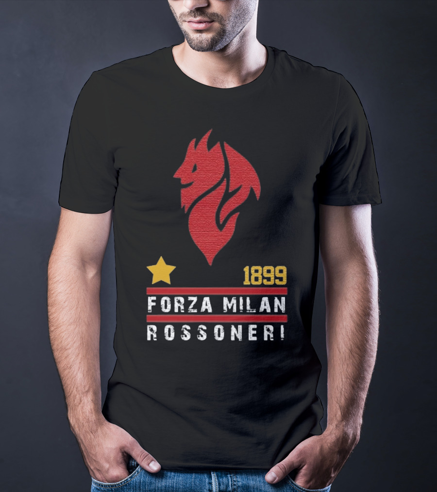1899 Forza Milan Rossoner Symbol With Star And Red Lion Head Emblem T-Shirt