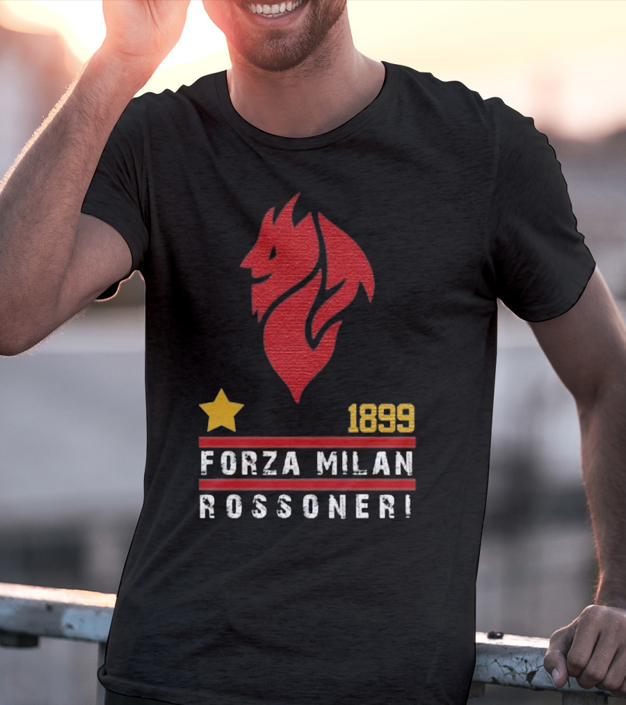 1899 Forza Milan Rossoner Symbol With Star And Red Lion Head Emblem T-Shirt