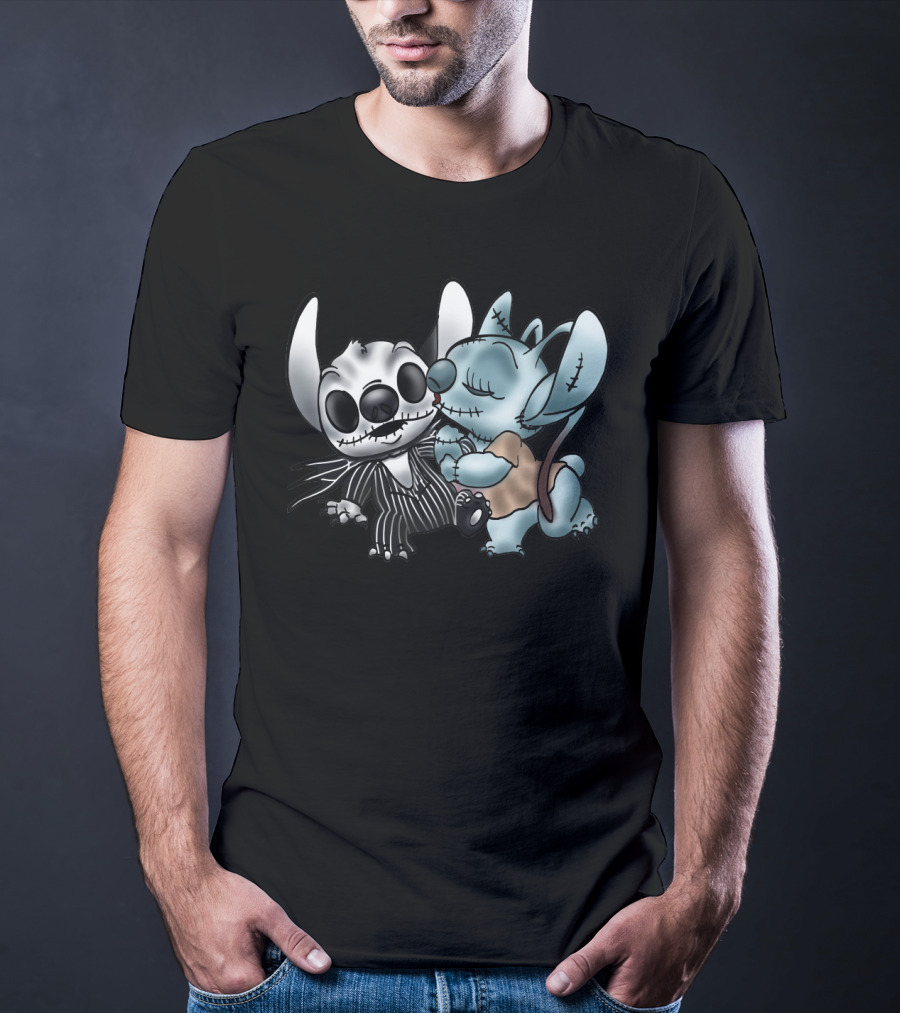 Stitch And Angel Nightmare Before Christmas Inspired Jack And Sally Characters T-Shirt