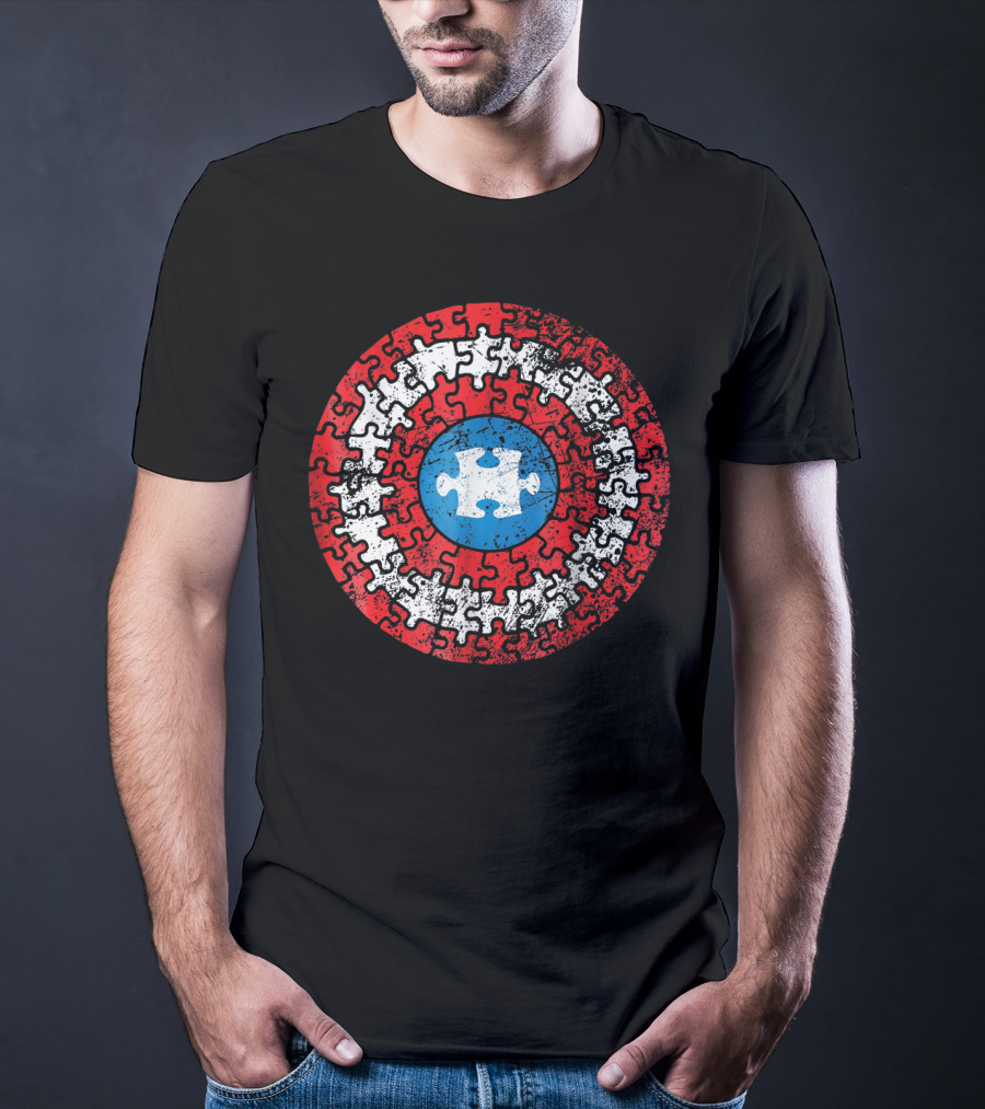 Captain America Shield Autism Awareness Puzzle T-Shirt