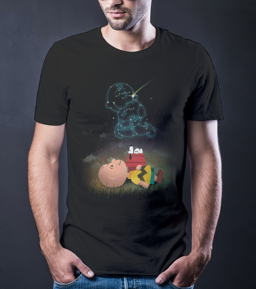 Charlie Brown And Snoopy Celestial Stargazing Night Constellation Scene T-Shirt