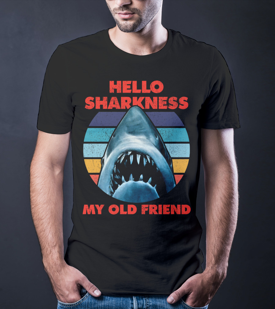 Hello Sharkness My Old Friend Retro Shark With Stripes T-Shirt