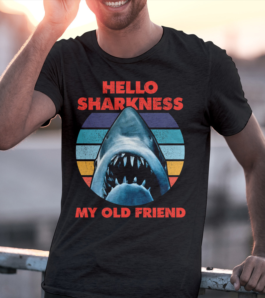 Hello Sharkness My Old Friend Retro Shark With Stripes T-Shirt