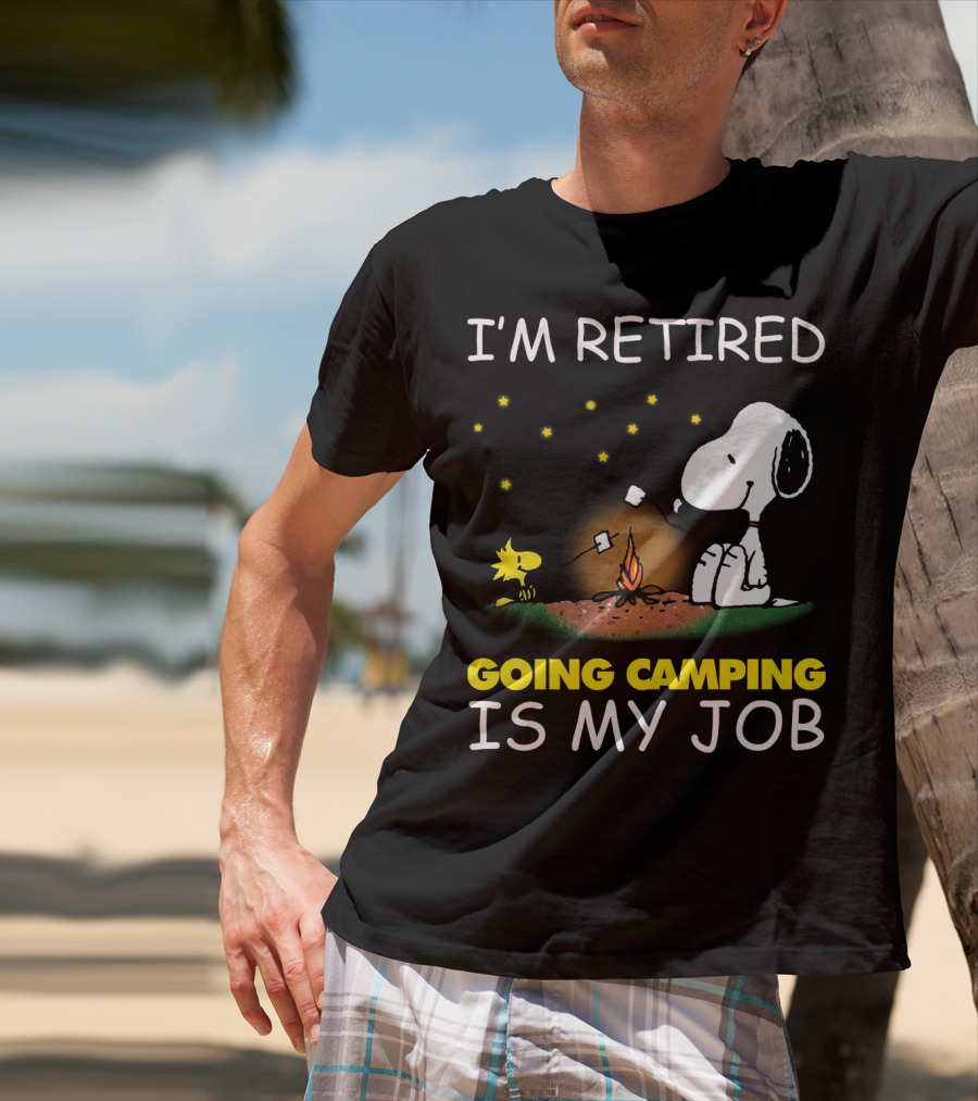 I’m Retired Going Camping Is My Job Snoopy And Woodstock Campfire Scene T-Shirt