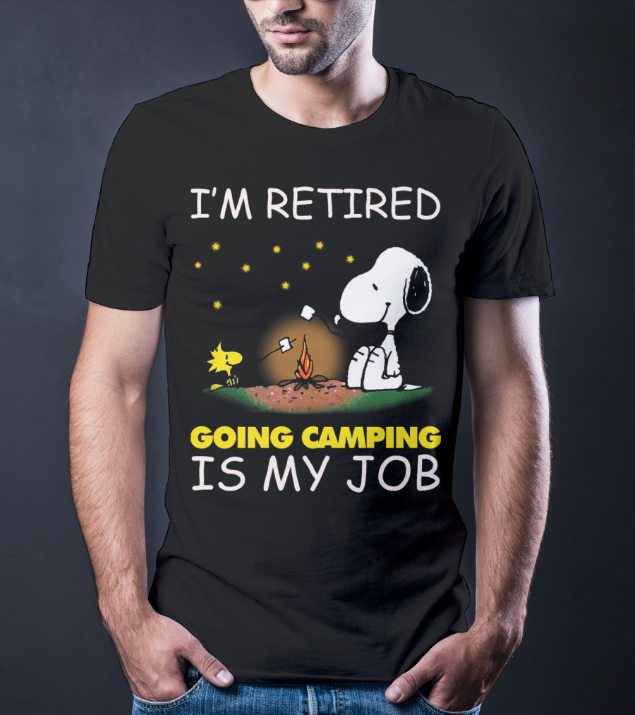 I’m Retired Going Camping Is My Job Snoopy And Woodstock Campfire Scene T-Shirt