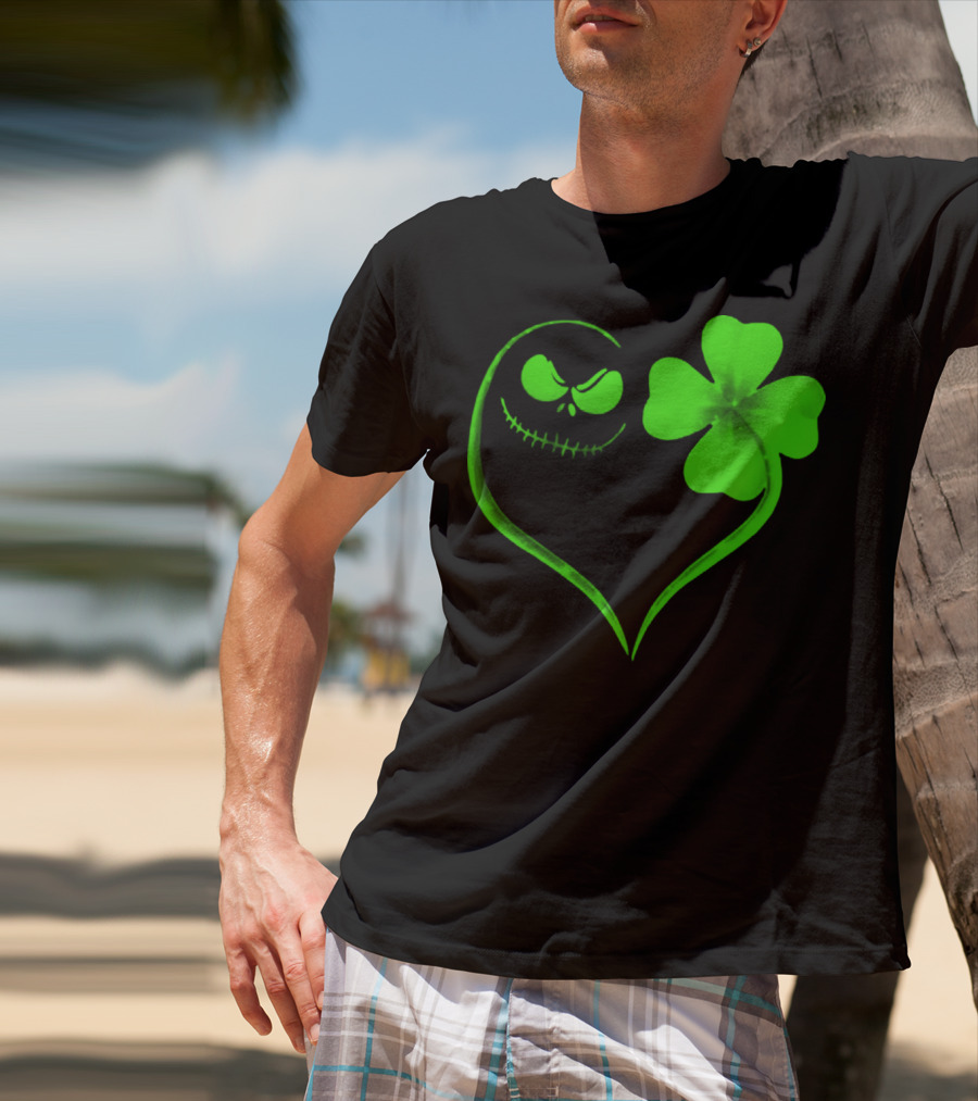 Jack Skellington Heart With Shamrock For St. Patrick's Day T-Shirt