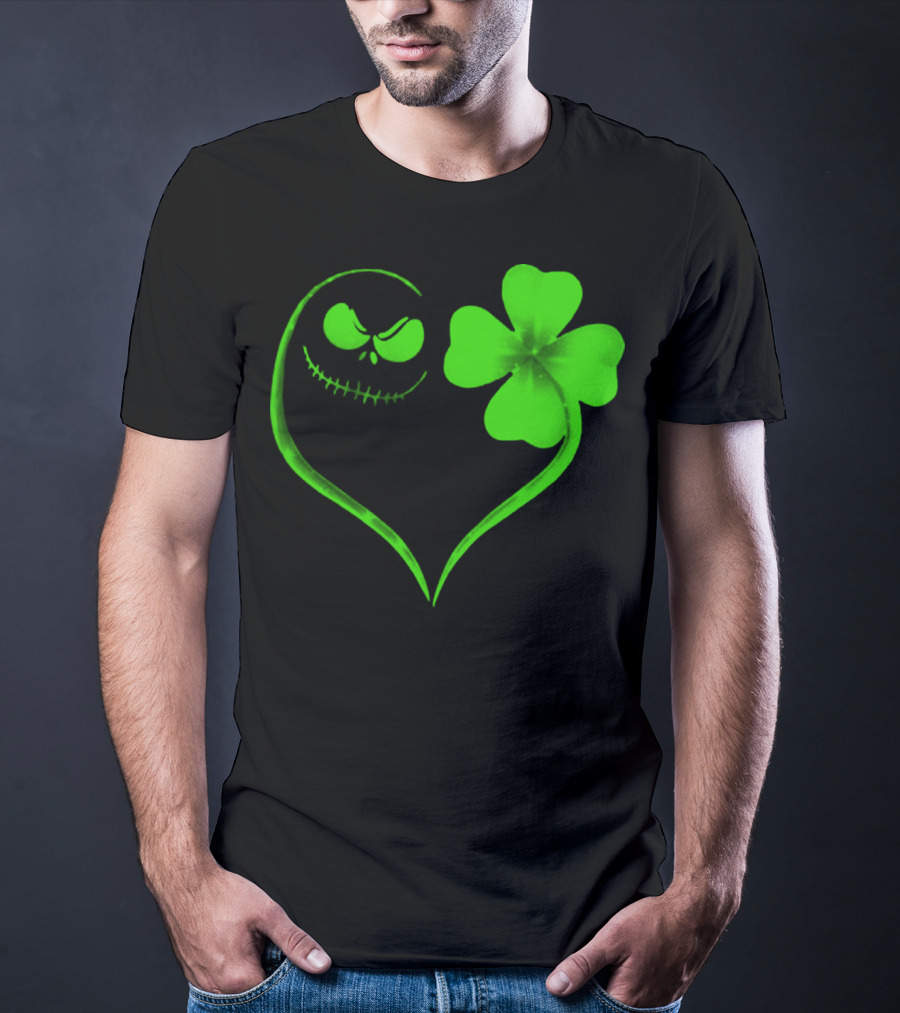 Jack Skellington Heart With Shamrock For St. Patrick's Day T-Shirt