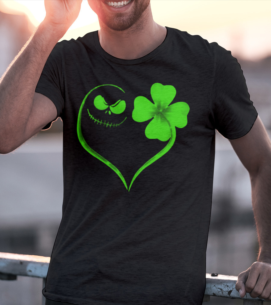 Jack Skellington Heart With Shamrock For St. Patrick's Day T-Shirt
