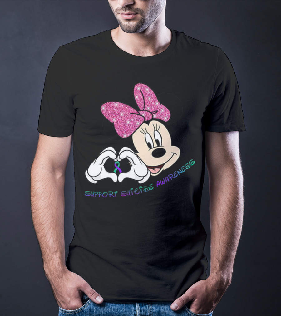 Minnie Mouse Support Suicide Awareness Pink Bow Heart Hands T-Shirt