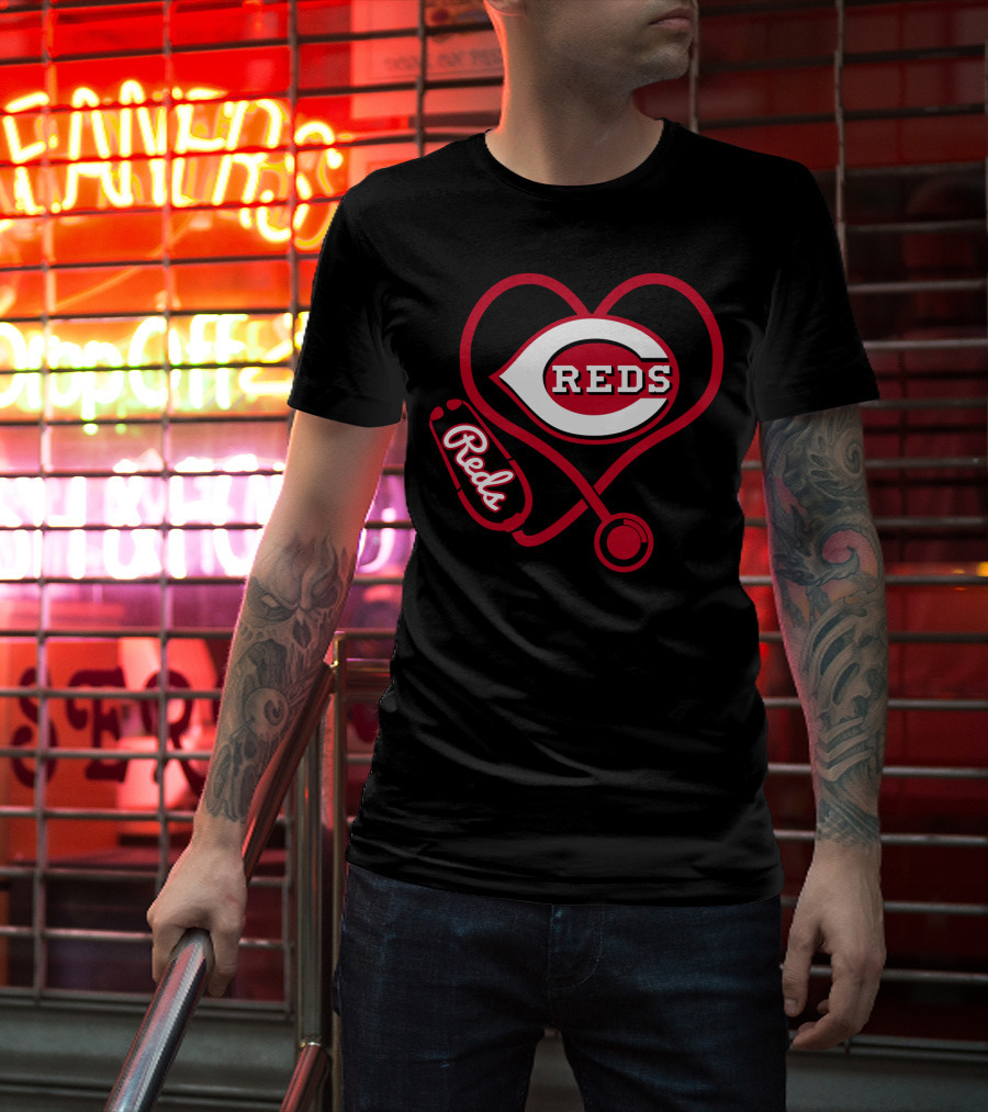 Cincinnati Reds Heart Stethoscope Nurse Fan Gear T-Shirt