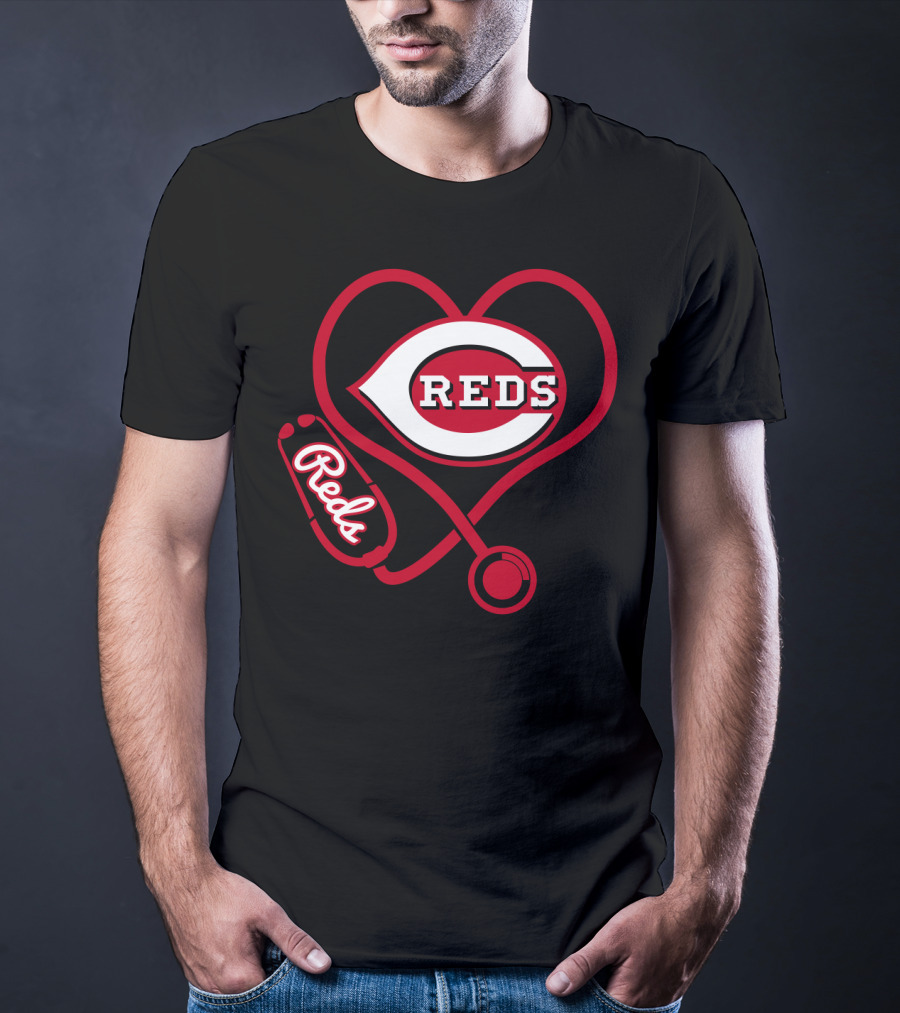 Cincinnati Reds Heart Stethoscope Nurse Fan Gear T-Shirt
