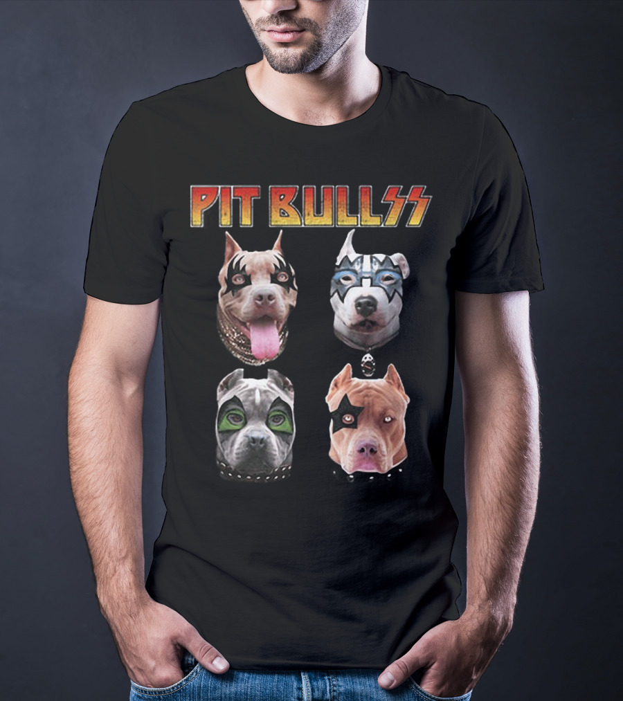 Pit Bullss With Rock Band Makeup T-Shirt