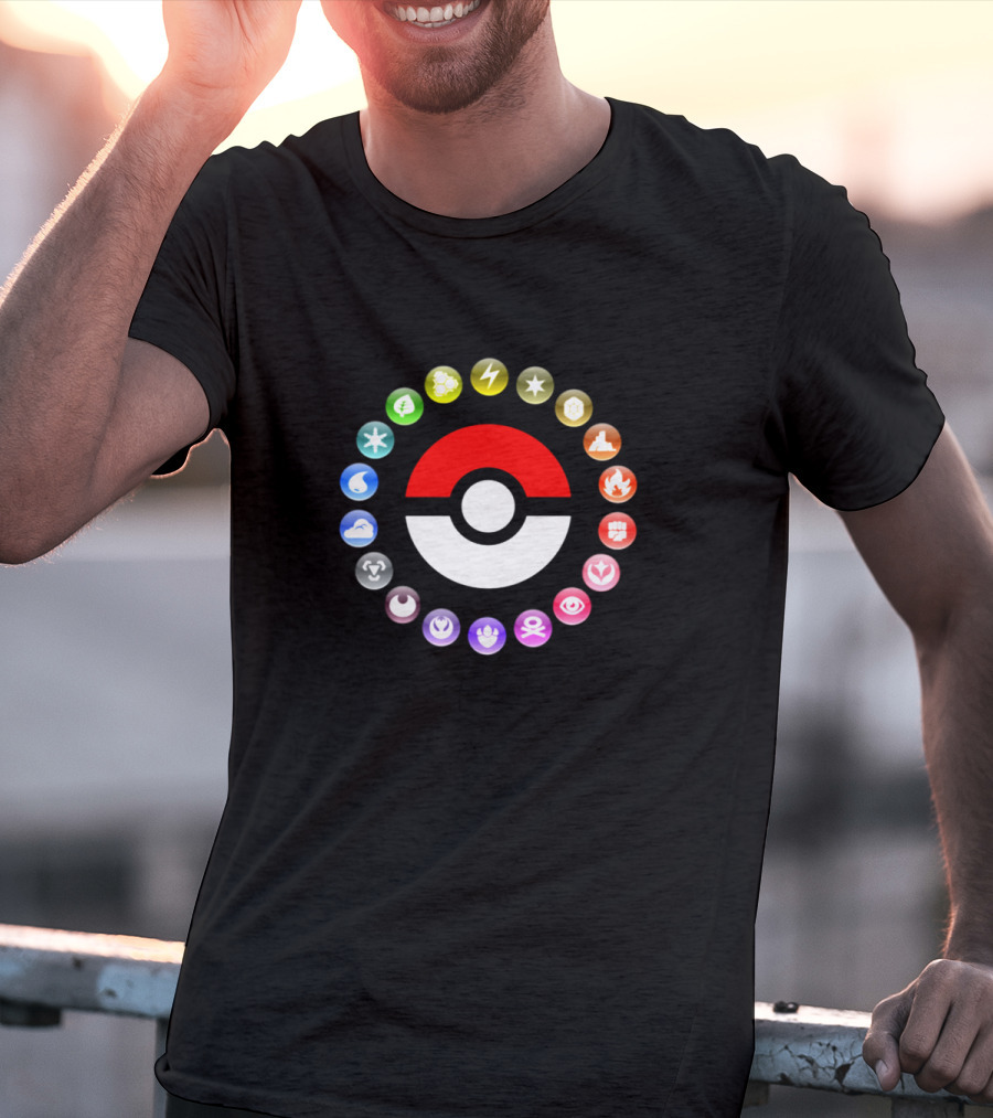 Pokemon Type Symbols Circle With Pokeball Center T-Shirt