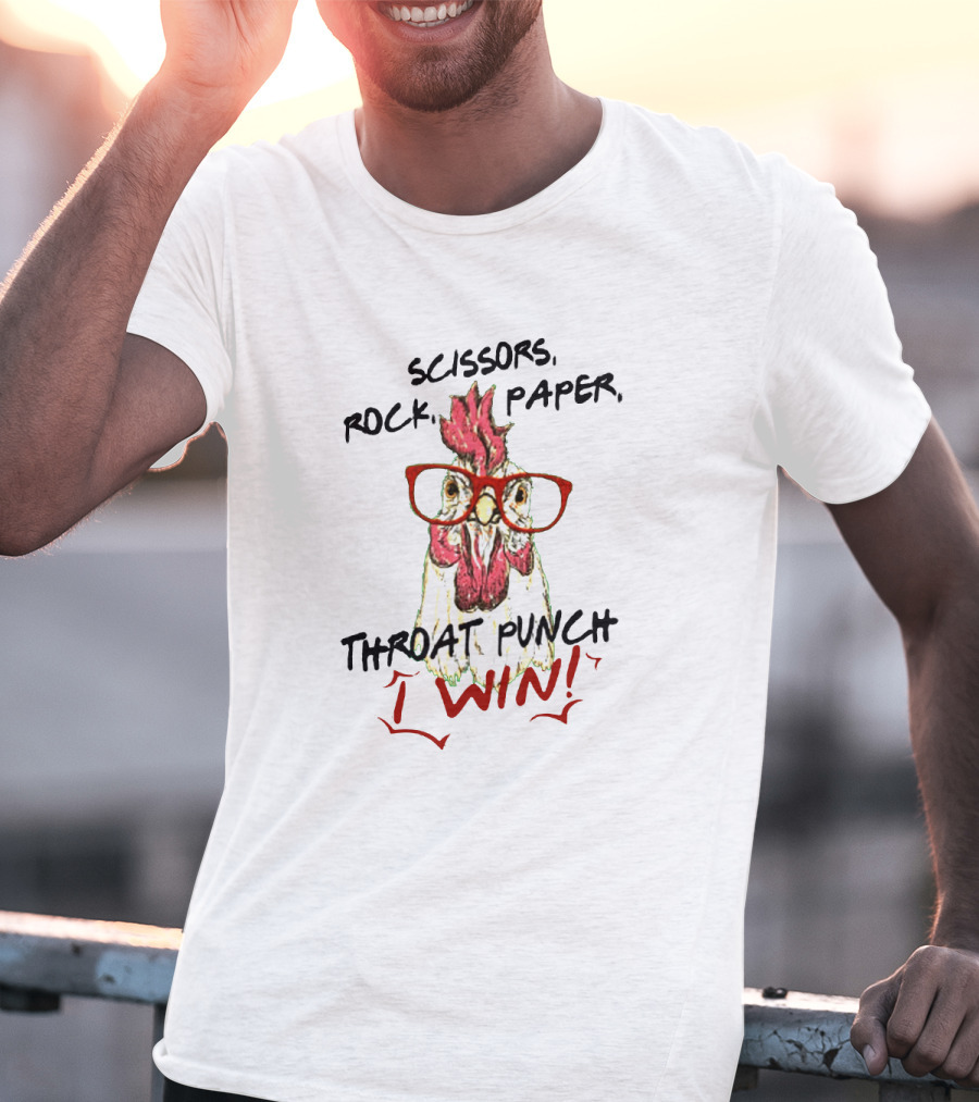 Scissors Rock Paper Throat Punch I Win Chicken Wearing Glasses T-Shirt