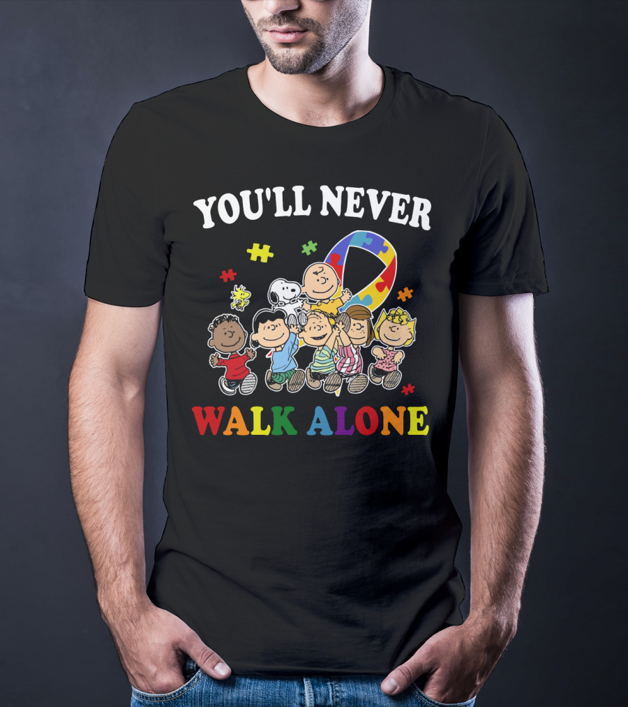 You'll Never Walk Alone Snoopy Autism Awareness Peanuts Puzzle Piece T-Shirt