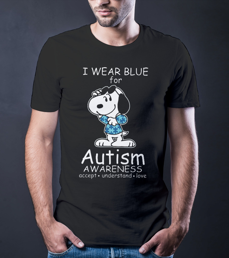 Snoopy I Wear Blue For Autism Awareness Accept Understand Love Peanuts T-Shirt
