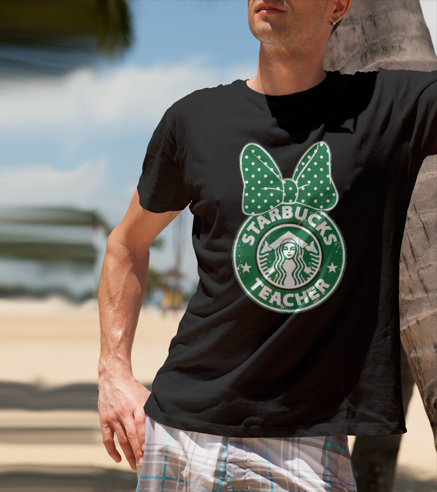 Starbucks Teacher Mickey Ears Polka Dot Bow T-Shirt
