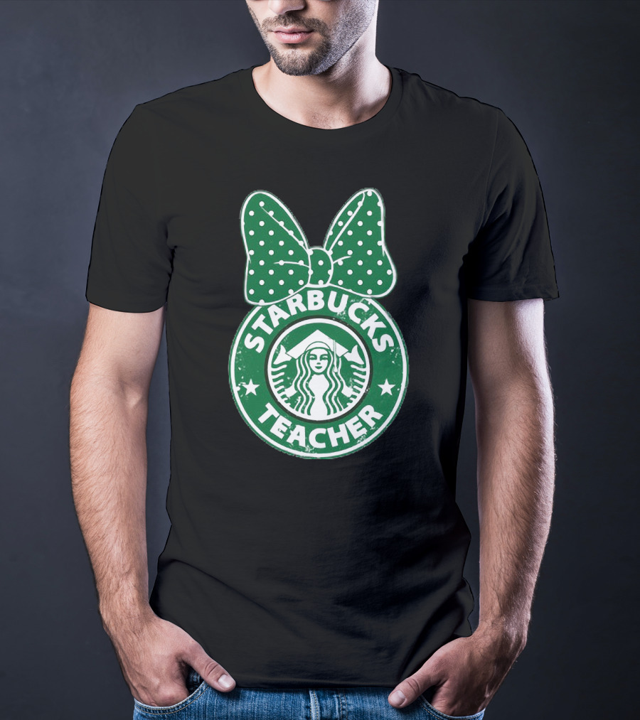 Starbucks Teacher Mickey Ears Polka Dot Bow T-Shirt