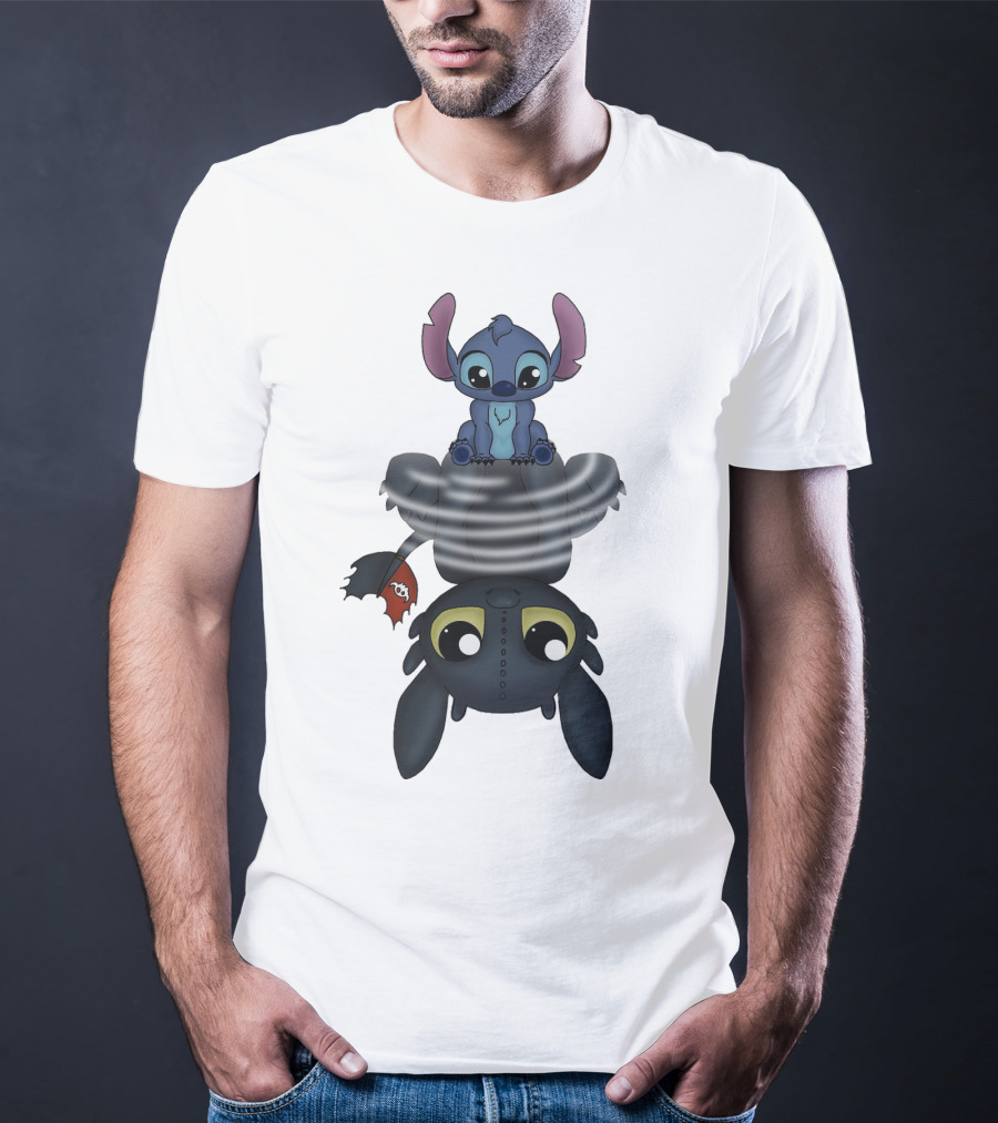 Stitch Sitting On Toothless Animation Crossover T-Shirt