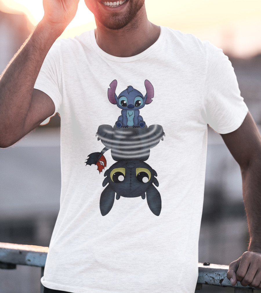 Stitch Sitting On Toothless Animation Crossover T-Shirt