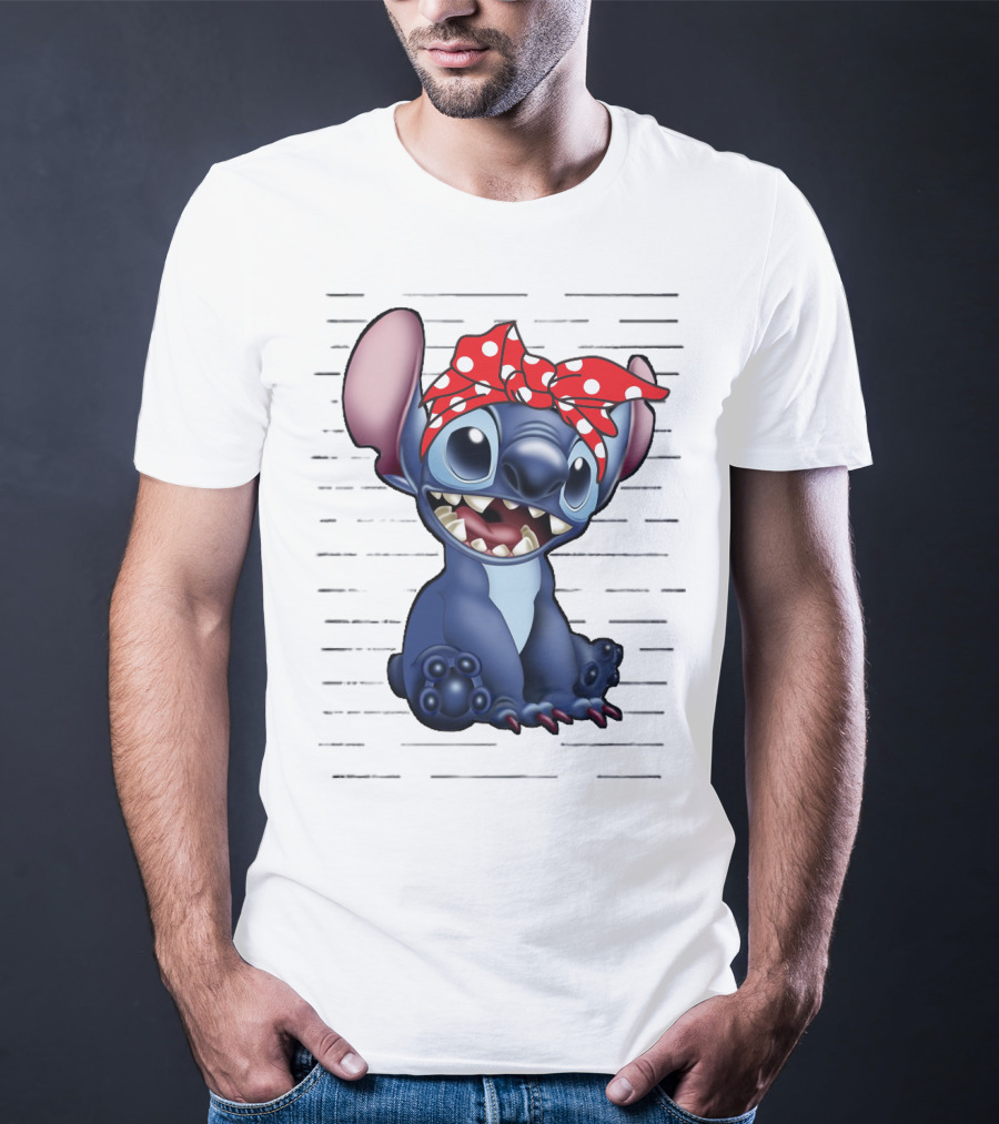 Stitch Disney Character With Red Polka Dot Headband T-Shirt