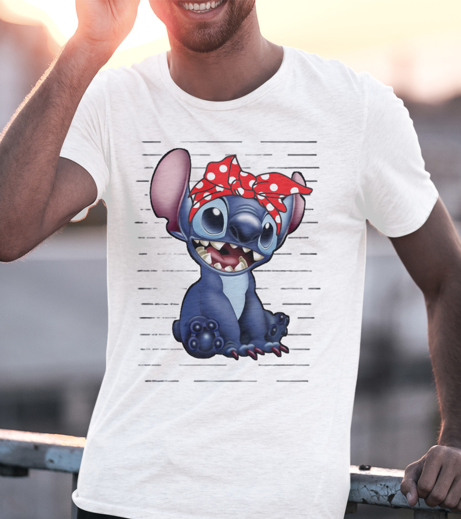 Stitch Disney Character With Red Polka Dot Headband T-Shirt