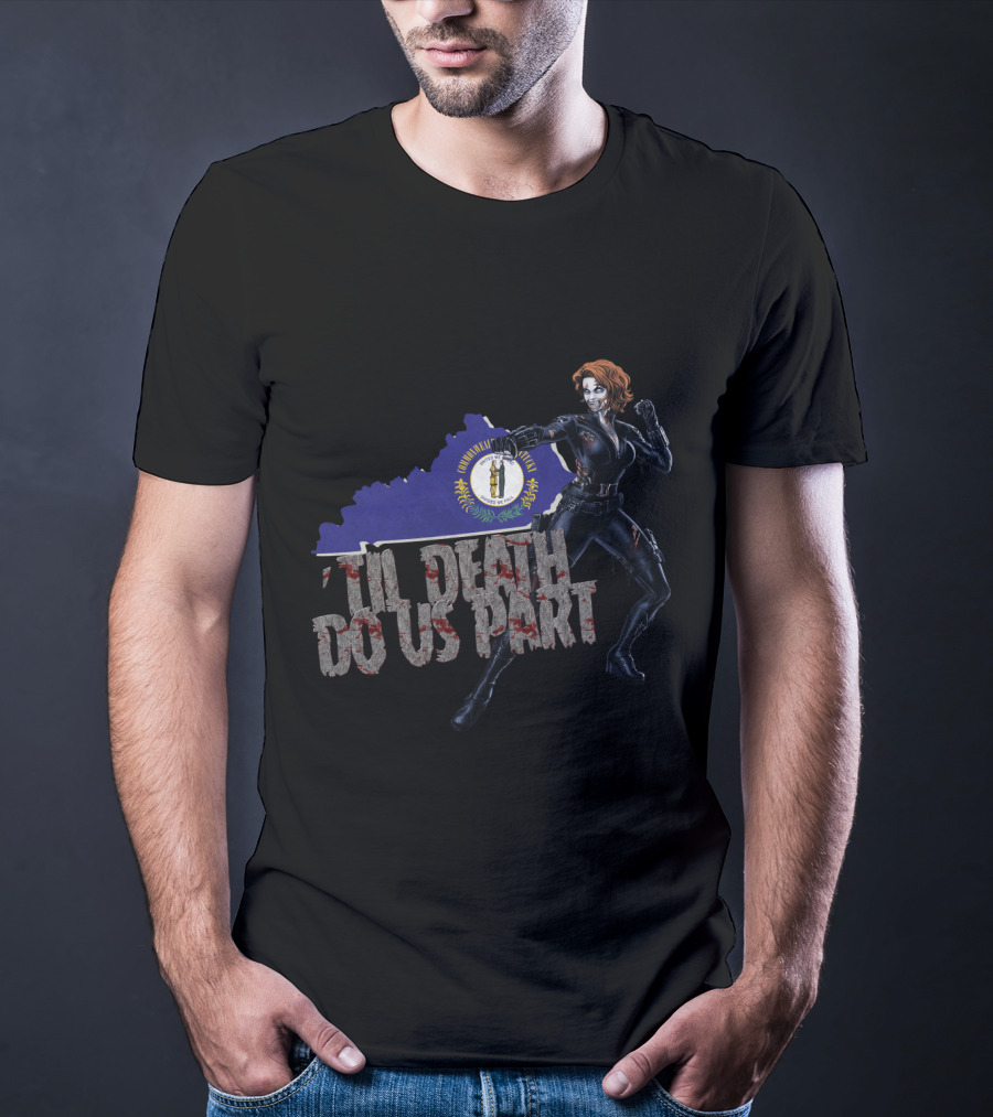 Til Death Do Us Part Black Widow Kentucky State Flag T-Shirt
