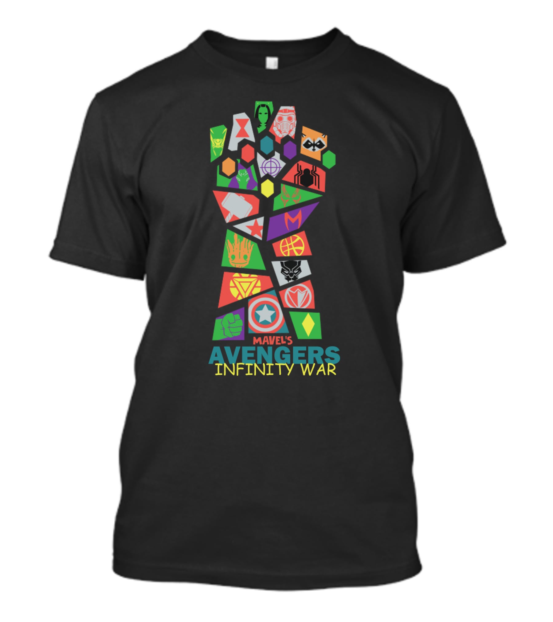 Marvel's Avengers Infinity War Colorful Gauntlet With Iconic Hero T-Shirt