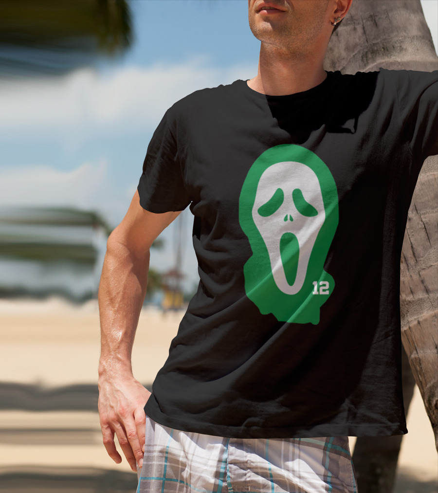 Basketball Team Scary Terry Rozier Scream Mask Number 12 Green T-Shirt