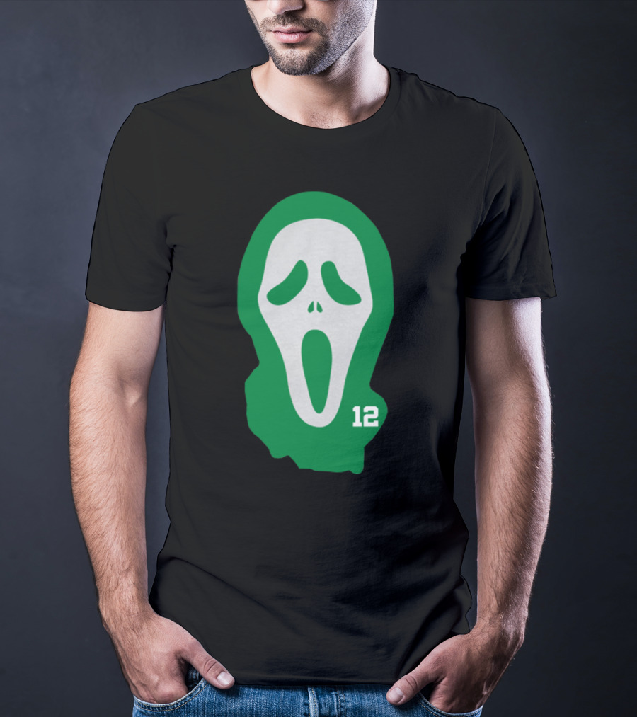 Basketball Team Scary Terry Rozier Scream Mask Number 12 Green T-Shirt