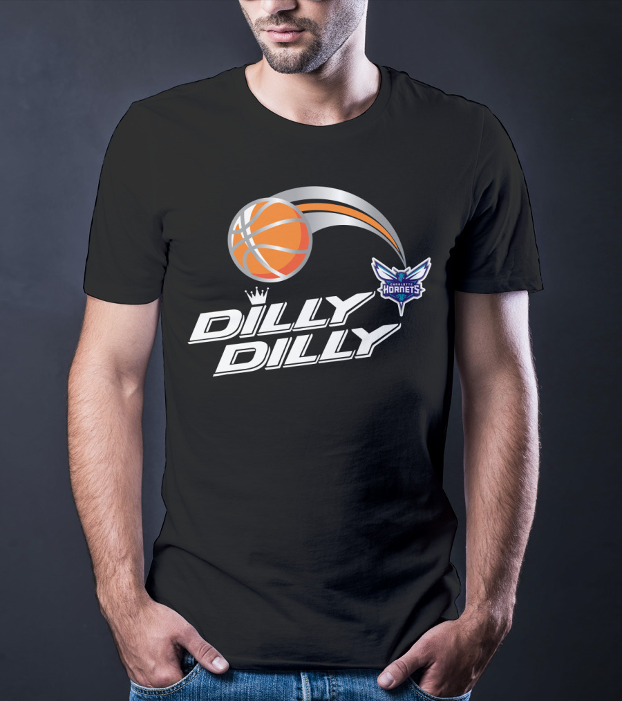 Charlotte Hornets Dilly Dilly Basketball Logo With Orange Ball And Crown T-Shirt