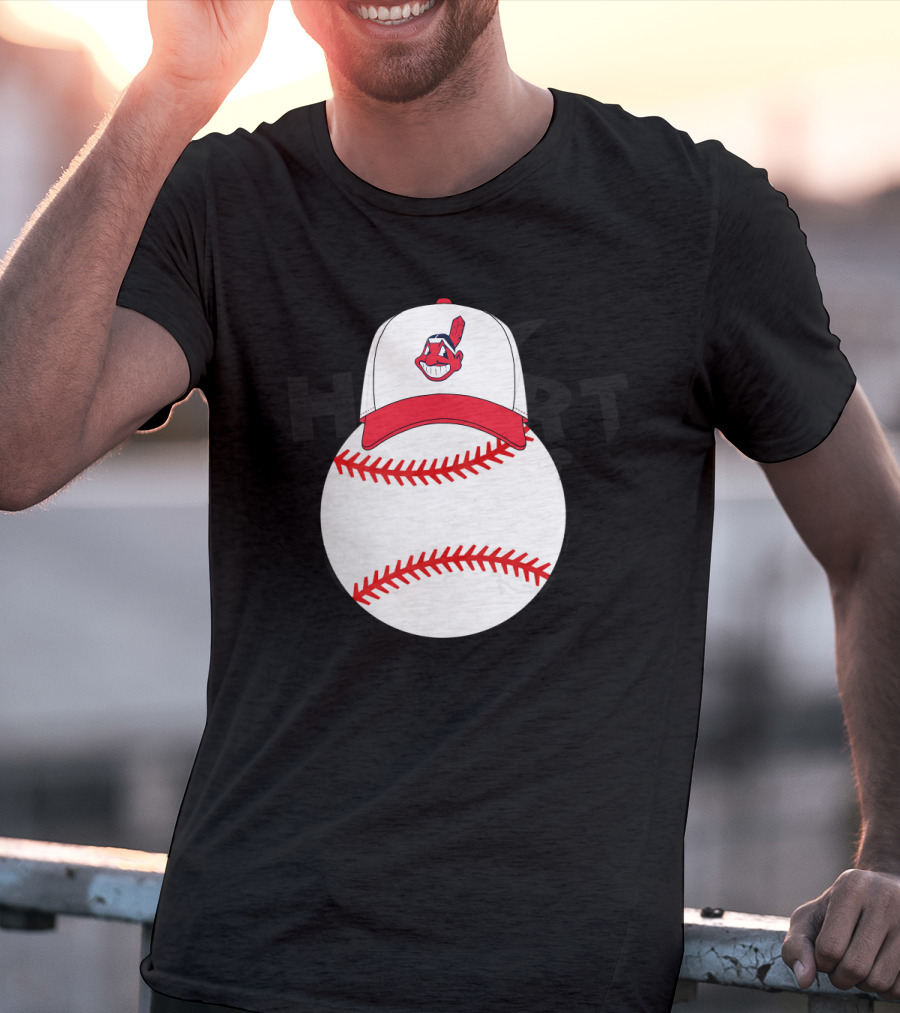 Cleveland Indians Logo On Baseball With Mickey Ears Cap T-Shirt