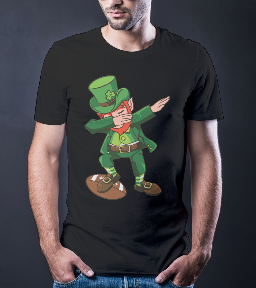 Leprechaun Dabbing On Football With Clover Hat T-Shirt