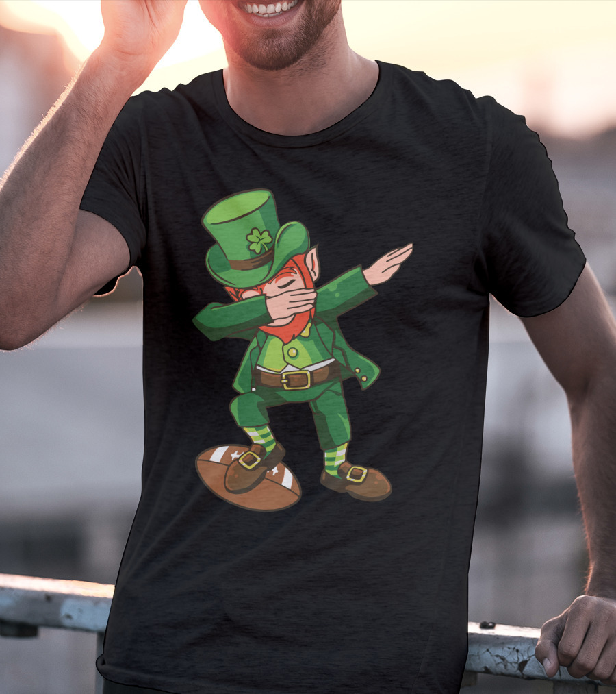 Leprechaun Dabbing On Football With Clover Hat T-Shirt