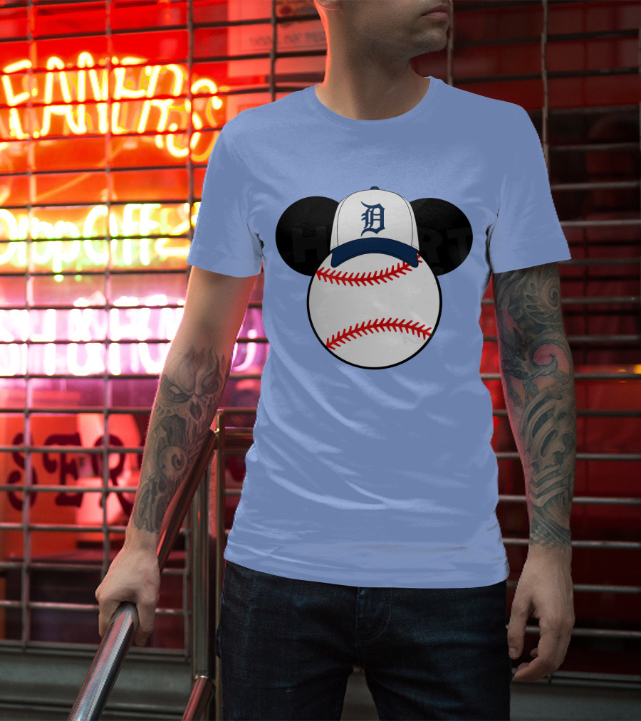 Detroit Tigers Mickey Mouse Ears Baseball Cap Heart Baseballs T-Shirt