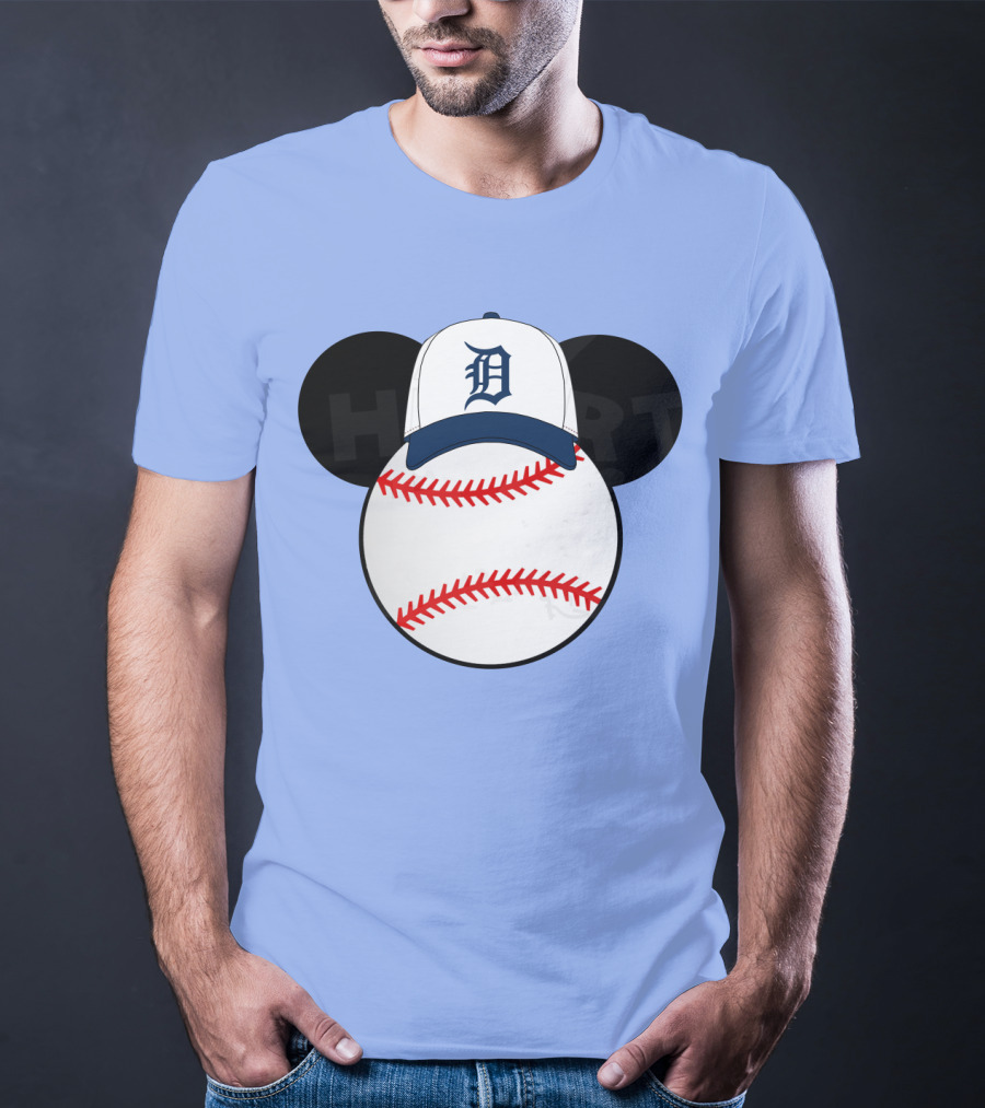 Detroit Tigers Mickey Mouse Ears Baseball Cap Heart Baseballs T-Shirt
