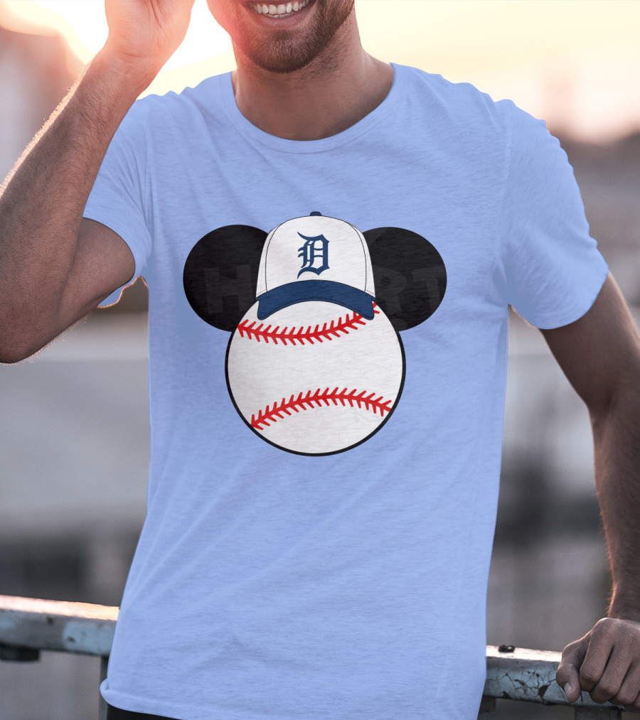 Detroit Tigers Mickey Mouse Ears Baseball Cap Heart Baseballs T-Shirt