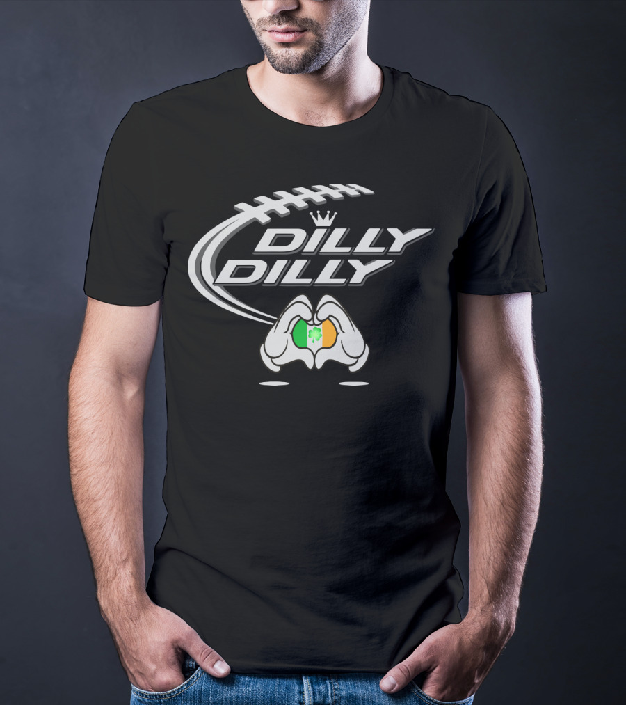 Dilly Dilly St Patrick's Day Irish Football Clover Hand Heart T-Shirt